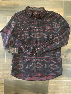 Men's Flannel Aztec Button-Down Shirt - Black & Burgundy